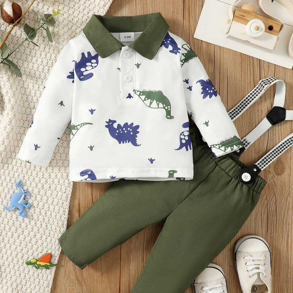 Baby Boy Dinosaur Polo and Overalls Set